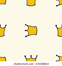 Seamless pattern with doodle crowns. Cute baby background for printing on textile, fabric, surfaces, patchwork, scrap-booking. Vintage retro style.
