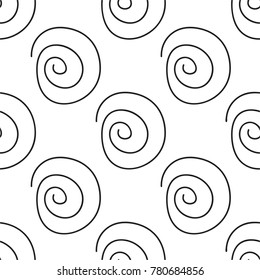 Seamless pattern of doodle curls of black color on a white background.