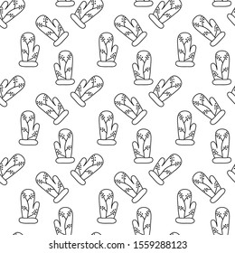 Seamless pattern with Doodle cute mittens . Hand drawn vector illustration. Design for packaging. Black and white