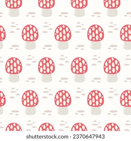 Seamless pattern with doodle cute mushrooms on isolated background. hand drawing. Hand drawn background for Autumn harvest holiday, Thanksgiving, Halloween, seasonal, textile, scrapbooking.