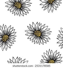 Seamless pattern doodle with daisy flowers, Spring and summer theme, festive seamlesss pattern for textile and fabric.