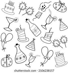 Seamless pattern doodle design in party style. Vector illustration for banners, stickers and cards decoration.