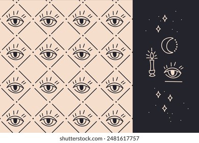 Seamless pattern with doodle drawing evil eyes. Simple vector background. Turkish Greek eye amulet decorative ornament. Elegant trendy fabric, wrapping paper print, textile design, wallpaper.