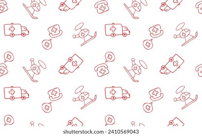 patrón impecable. dibujos de doodle. equipo médico. artículos de primeros auxilios. Doodle. sin costura. patrón. dibujar. sobre un fondo blanco. bonito fondo. vector.