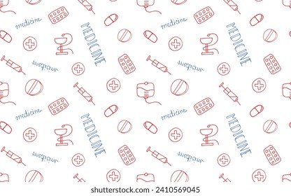 seamless pattern. doodle drawings. medical equipment. first aid items. Doodle. seamless. pattern. drawing. on a white background. beautiful background. vector.