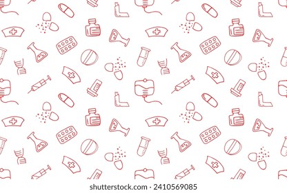 seamless pattern. doodle drawings. medical equipment. first aid items. Doodle. seamless. pattern. drawing. on a white background. beautiful background. vector.
