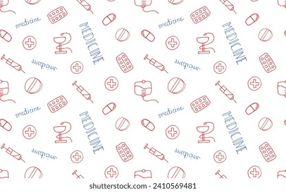patrón impecable. dibujos de doodle. equipo médico. artículos de primeros auxilios. Doodle. sin costura. patrón. dibujar. sobre un fondo blanco. bonito fondo. vector.