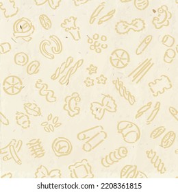 Patrón inmaculado con dibujos de pasta en doodle, diseño de papel de envoltura de apariencia ecológica