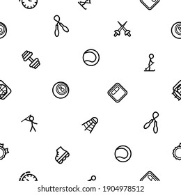 Seamless PAttern Doodle Drawn Collection Sport Hockey Dumbbell Cup Bicycle Medal Sketch Vector Design Style Background Healthy Lifestyle Fitness Illustration Icons