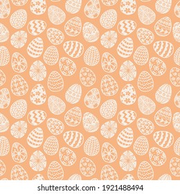 Seamless pattern with doodle easter eggs on warm peach beige background. Can be used for wallpaper, pattern fills, textile, web page background, surface textures