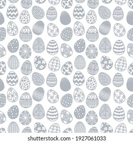 Seamless pattern with doodle easter eggs on white background. Can be used for wallpaper, pattern fills, textile, web page background, surface textures