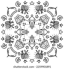 Seamless pattern doodle Eid Mubarak Muslim festival background