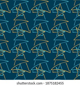 Seamless pattern with doodle elements. Christmas background with fir trees. Christmas pattern for packaging, postcards, decoration, web.