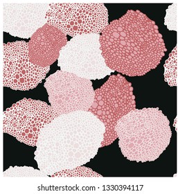 Seamless pattern with doodle elements. Modern design style in pale colours and black background. For wallpaper, pattern fills, web page background,surface textures. Vector.