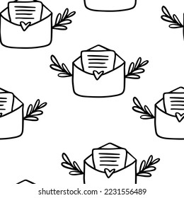 Seamless pattern Doodle envelope with hearts