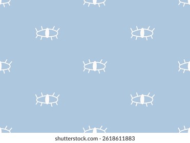 Seamless pattern with doodle eyes on soft blue background. Minimalist design in serenity color symbolizing peace, self reflection and mental clarity. Vector illustration on an isolated background.
