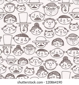 seamless pattern with doodle faces