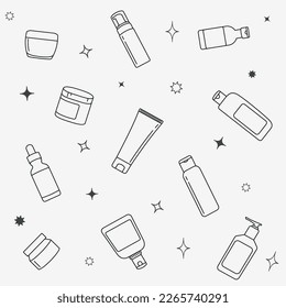 Seamless pattern or doodle facial wash and skin care bottle.