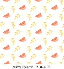 Seamless pattern doodle of falling Autumn leaves on isolated background. Hand drawn design for Autumn harvest holiday, Thanksgiving, Halloween, seasonal, textile, scrapbooking, paper crafts.