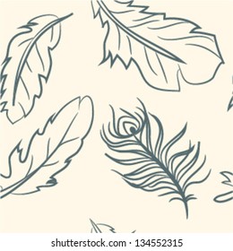 seamless pattern. doodle feather set