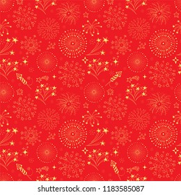 Seamless pattern with doodle fireworks 