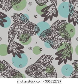 Seamless pattern with doodle fish.