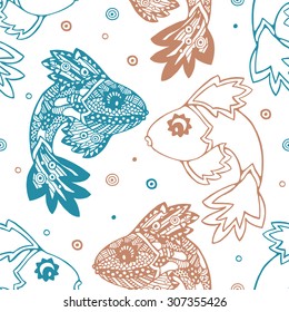 Seamless pattern with doodle fish.