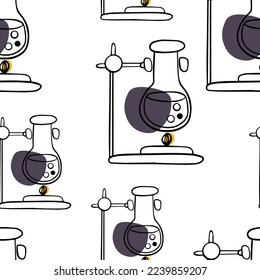 Seamless pattern Doodle flask heated on fire