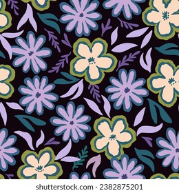 Seamless pattern with doodle floral elements. Vector illustration