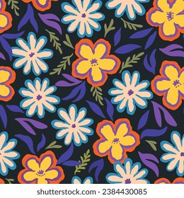 Seamless pattern with doodle floral elements. Vector illustration