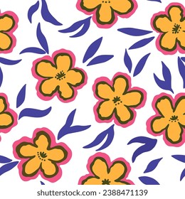Seamless pattern with doodle floral elements. Vector illustration
