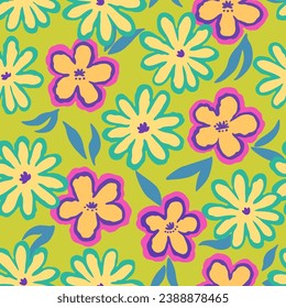 Seamless pattern with doodle floral elements. Vector illustration