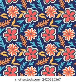 Seamless pattern with doodle floral elements. Vector illustration.