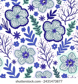 Seamless pattern with doodle floral elements. Vector illustration.