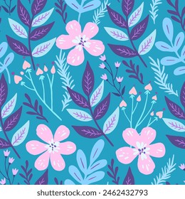 Seamless pattern with doodle floral elements. Vector illustration.