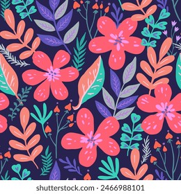Seamless pattern with doodle floral elements. Vector illustration.