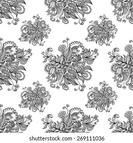 Seamless pattern  from doodle flowers  in grey white black  colors for advertising or  template  for different  things
