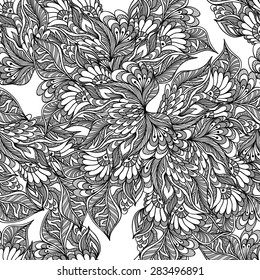 Seamless pattern with doodle flowers in grey white black colors for decorated textile or clothes or other things  