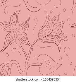Seamless pattern with a doodle flowers. Hand drawn illustration in retro style.