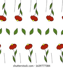 Seamless pattern with doodle flowers hand-drawn on a colored background for cards, festive decoration, textiles.