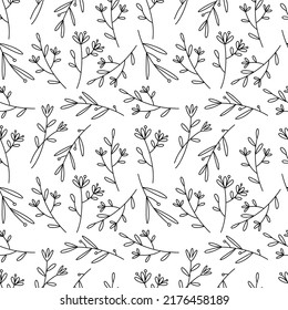 Seamless pattern with doodle flowers and leaves