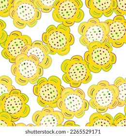 Seamless pattern with doodle flowers. Naive art. Design for fabric, textile print, wrapping paper, cover, poster. Vector illustration