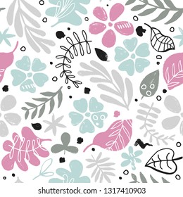 Seamless pattern with doodle flowers on a white background. Vector illustration.