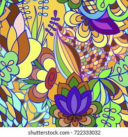 seamless pattern with Doodle flowers, print on paper, fabric
