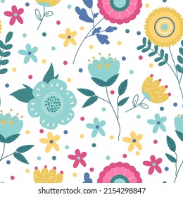 Seamless pattern with doodle flowers. Vector retro flowers for postcards, invitation and scrapbooking.