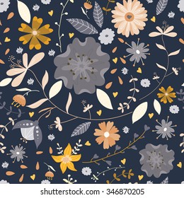 Seamless pattern with doodle flowers. Vector illustration