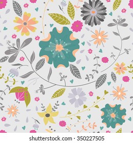 Seamless pattern with doodle flowers. Vector illustration