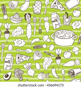 Seamless pattern with doodle food.