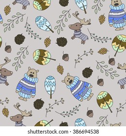 Seamless pattern with a doodle forest