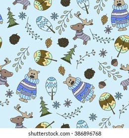 Seamless pattern with a doodle forest